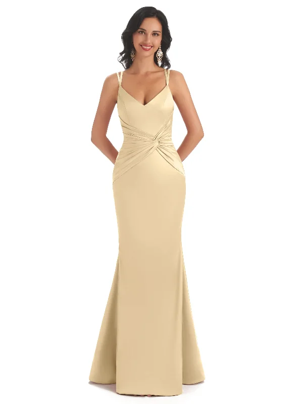 Catch Every Fashion Trend Spaghetti Straps Soft Satin Mermaid Sexy Long Formal Wear For Wedding Lightweight Fabric