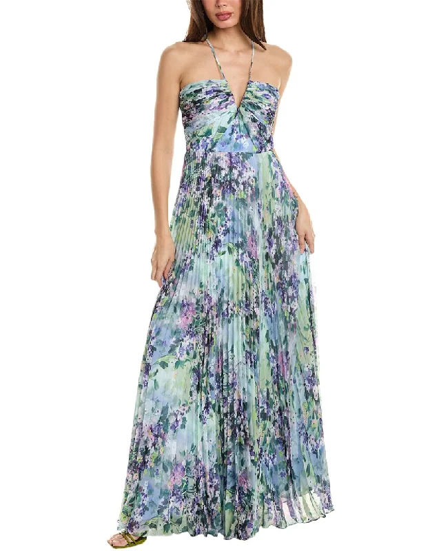 Exclusive Designer Style Deals ML Monique Lhuillier Pleated Chiffon Gown Bohemian Vibe