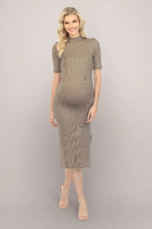 Budget Saver Olive Maternity Bodycon Dress with Turtleneck Elegant Contour