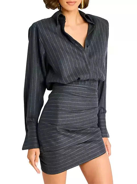 Fashion Sale Pinstripe Grey Draped Bodycon Mini Shirt Dress Effortless Style