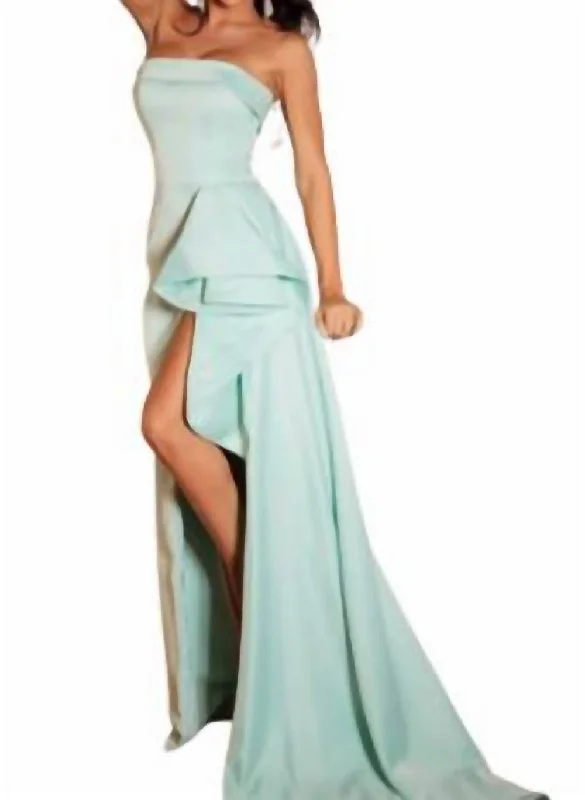 Feminine Luxe Style Sale A-Line Evening Gown In Pistachio Soft Textures