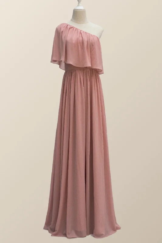 Relaxed Style Deals One Shoulder Blush Pink Chiffon Crepe Bridesmaid Dress Urban Sophistication