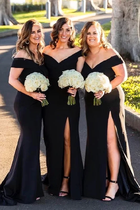 Laid-Back Fashion Offers Elegant Off Shoulder Mermaid Long Bridesmaid Dress with Slit Classic Charm