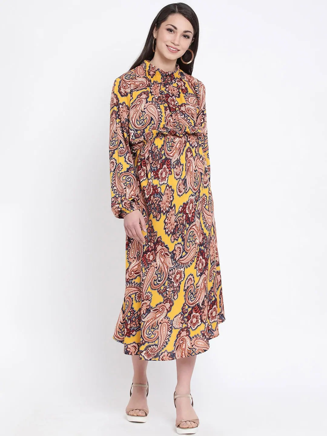 Forward Trendsetter Paisley Sunrise Caution Midi Maternity Dress Feminine Soft - Hued Look