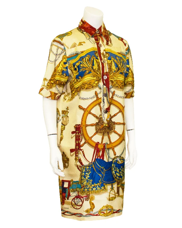 Discount Extravaganza Printed Silk Shirt Dress Artful Design