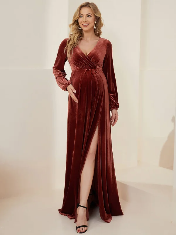 Hot Brand Discounts V-Neck Long Pagoda Sleeves Straight Wholesale Maternity Dresses Subtle Sophistication