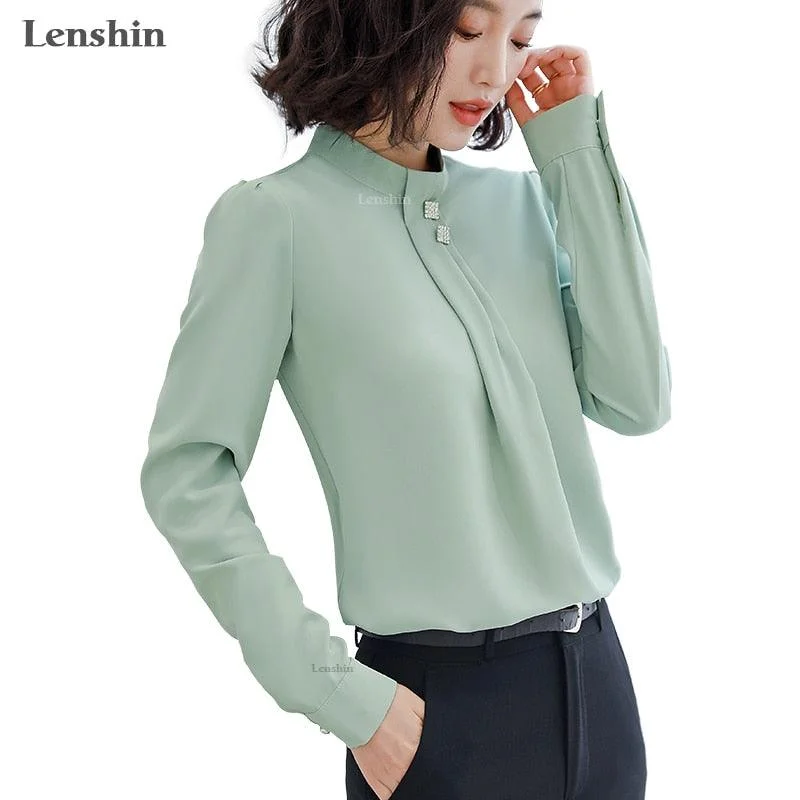 Feminine Style Promotions High Neck Long Sleeve Blouse Vintage Elegance