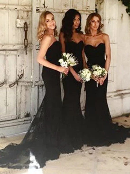 Budget Friendly Elegant Strapless Black Mermaid Long Bridesmaid Dress Rustic Countryside Charm Look