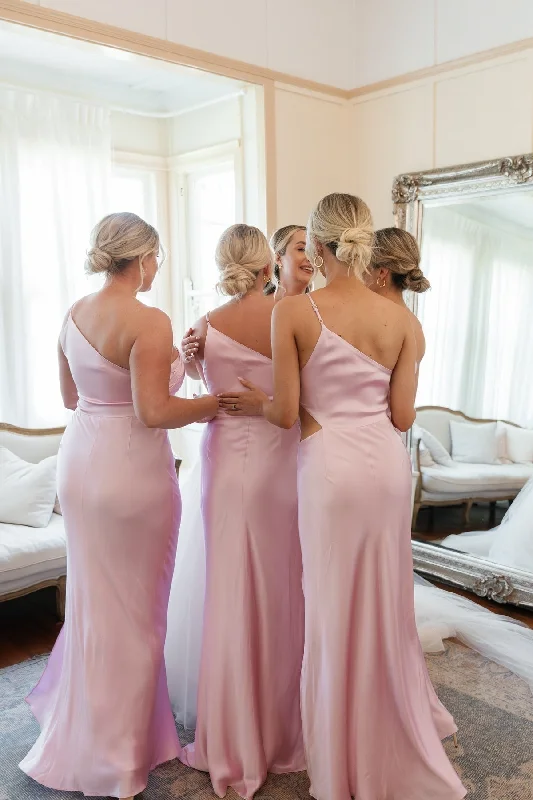 Massive Savings One Shoulder Pink Cutout Fitted Bridesmaid Dress Urban Sophistication