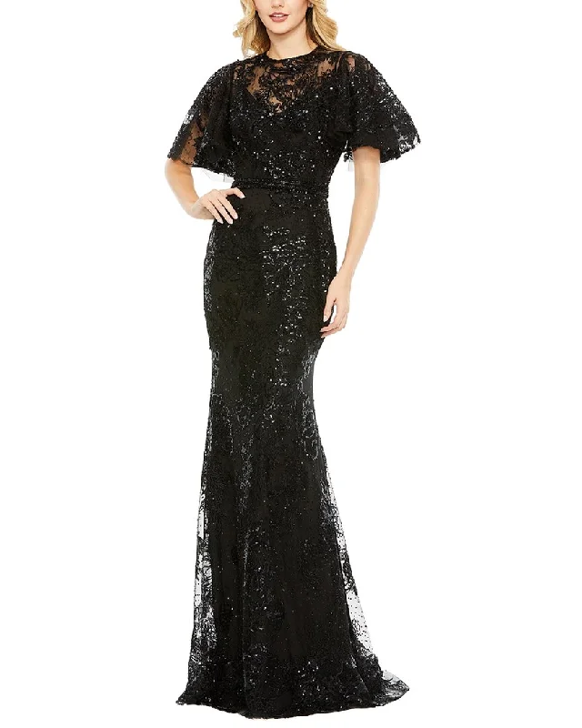 Limited Time Special Offer Mac Duggal Embellished Flutter Sleeve High Neck Gown Boho Chic