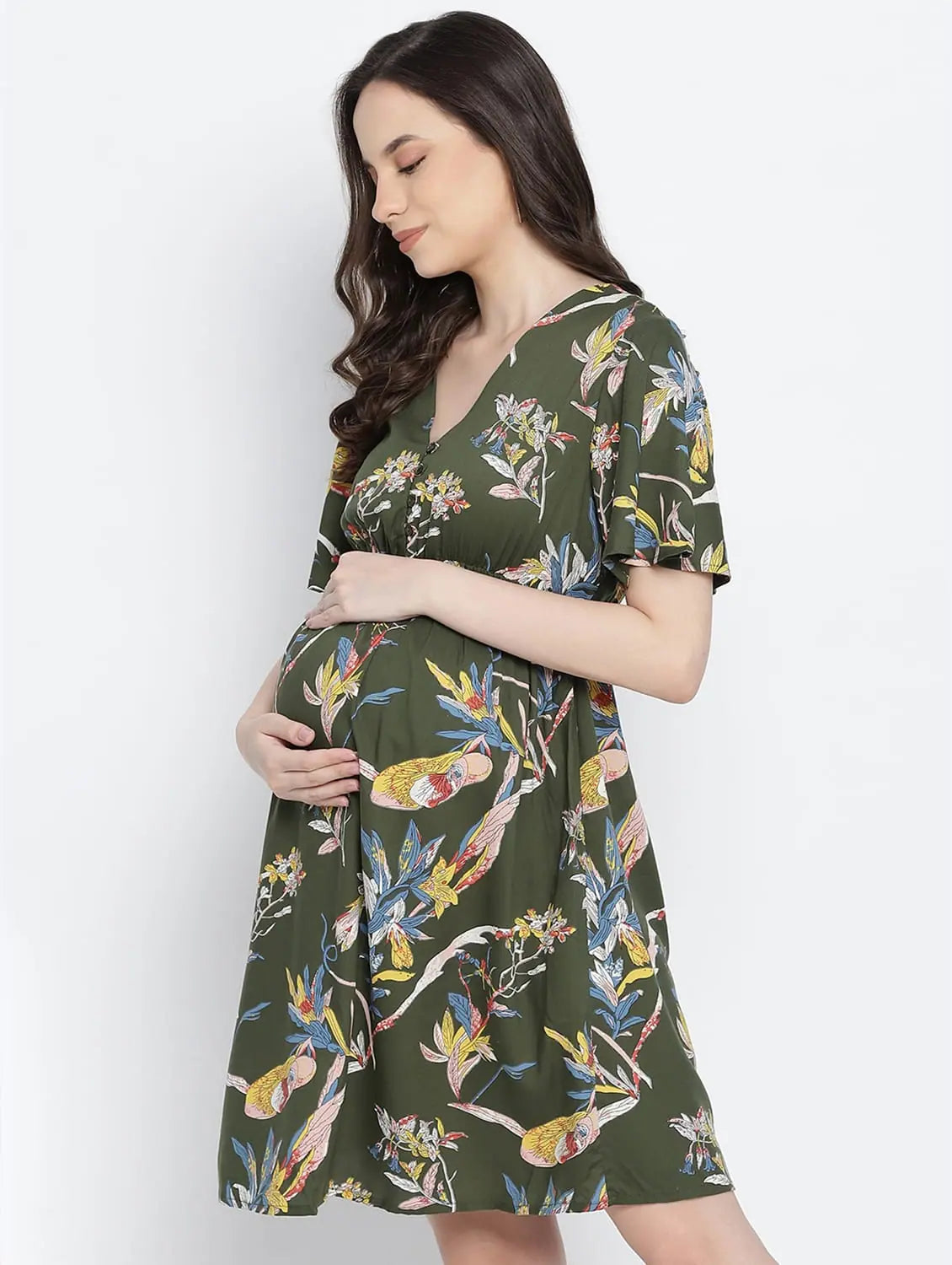 Durable Fashion Picks Emerland Green Printed Maternity Dress Timeless Elegant