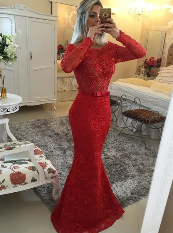 New Season Fashion Preview Sale Mermaid Long Sleeves Scoop Lace Long  prom Dress   cg10480 Refined Simplicity