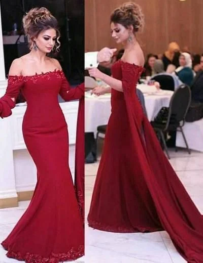 Style Without Limits Charming Long Sleeve Evening Dress, Sexy Long Mermaid Prom Dress with Appliques  cg3306 Feminine Elegant