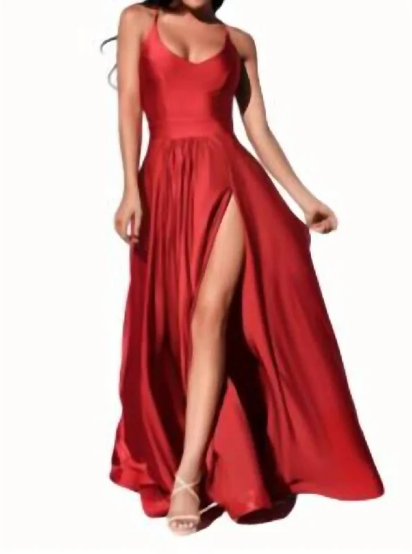 Shop Sale Items High Slit Jersey Gown In Beet Red Statement Piece