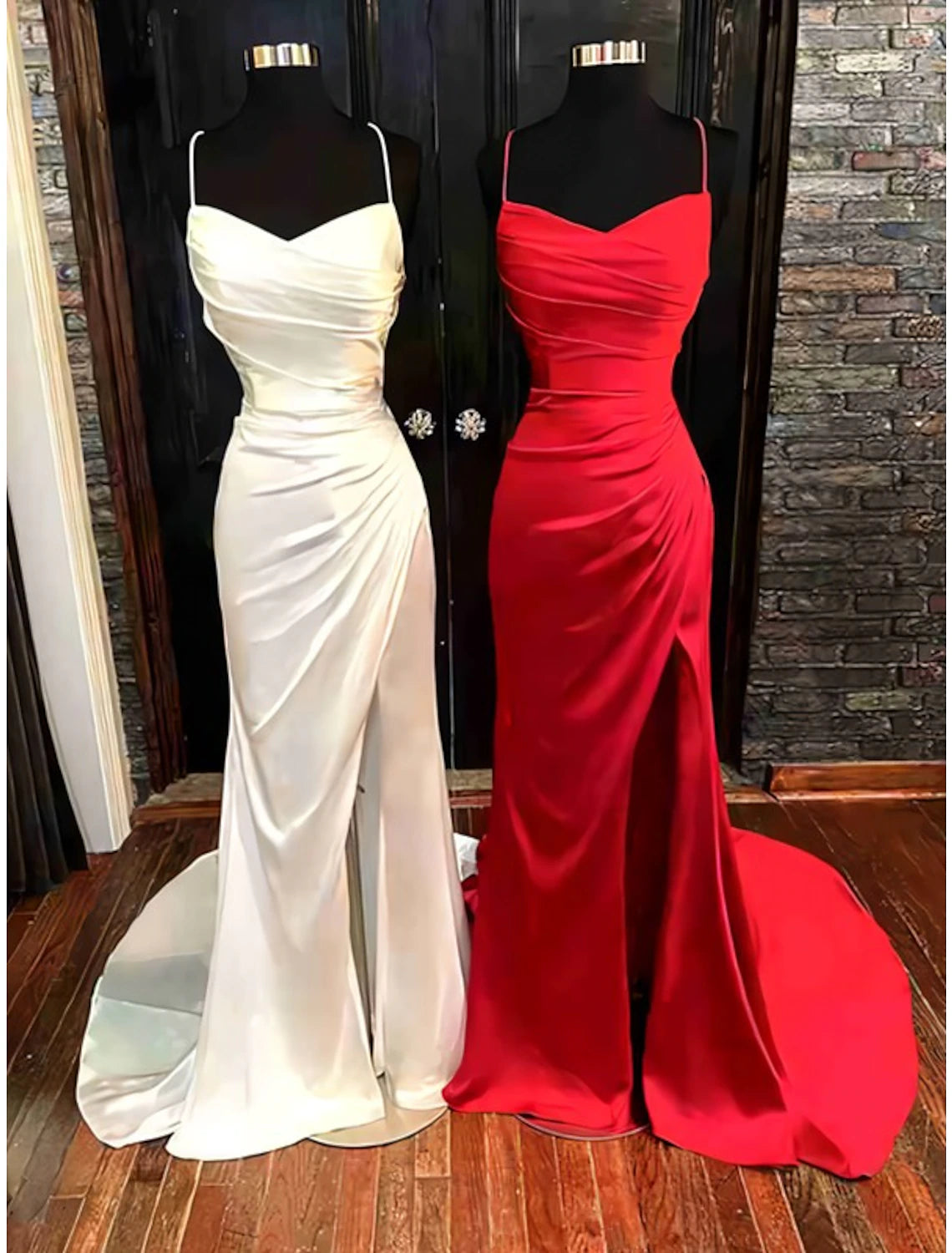 Cozy Comfort Style Sale Mermaid / Trumpet Evening Gown Sexy Dress Prom Sweep / Brush Train Sleeveless Sweetheart Bridesmaid Dress Satin Backless with Pleats Ruched Slit Romantic Detailing