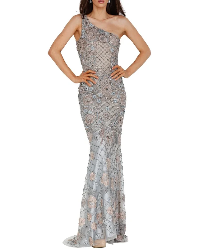 Spring Offer Terani Asymmetric Evening Gown Vibrant Prints