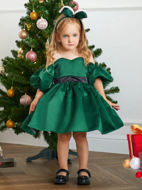 Fashionista Sale Ball Gown Off-the-Shoulder Short Sleeves Satin Christmas Dresses for Girls Bold Silhouette