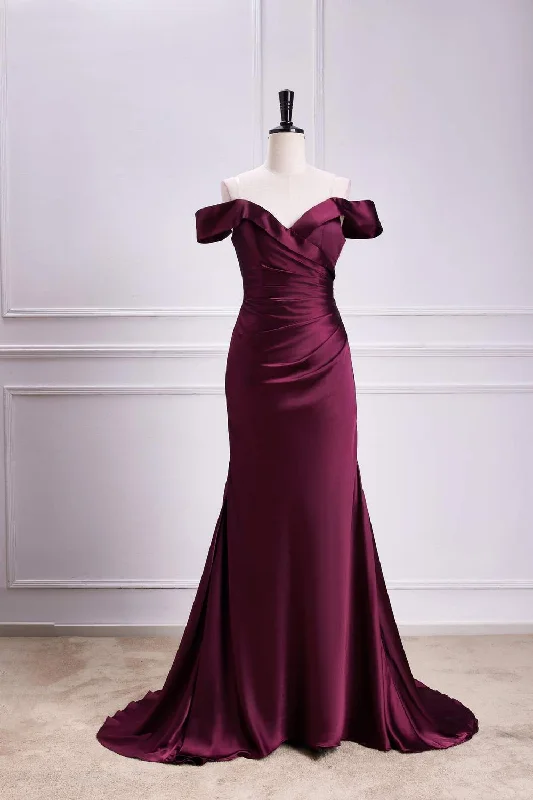 Limited Stock, Big Discounts Raspberry Off-Shoulder Mermaid Satin Long Bridesmaid Dress Feminine Elegance