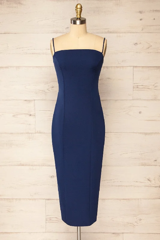 Valentine's Special Kavala Navy | Fitted Midi Dress Disco - Inspired Retro Dance Look