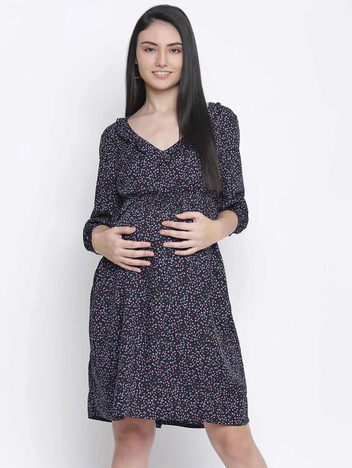 Chic Style, Always In Vogue Orient Black Printed Maternity Dress Effortless Comfort