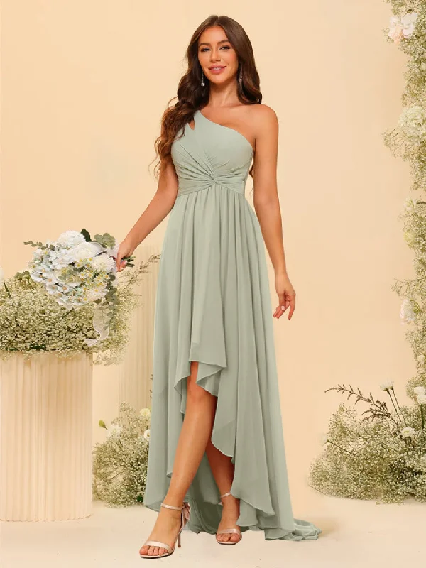 Exclusive Discount A-line/Princess One-The-Shoulder Asymmetrical Long Bridesmaid dresses Fashion-Forward Style