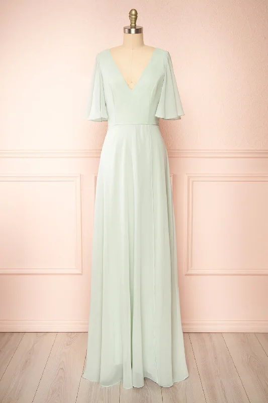 Unleash Your Style Adelphia Sage | V-Neck Chiffon Maxi Dress Dreamy Draping