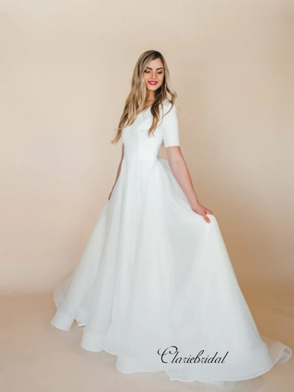 Premium Fashion Simple A-line Cheap Wedding Dresses, Popular Tulle Wedding Dresses Feminine Allure