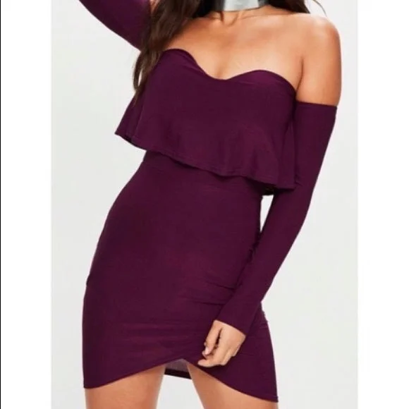 Massive Selection Sale Missguided Purple Overlay Bardot Bodycon Womens Dress Chic Urban Fashion Look