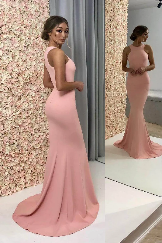 Flash Sale Gorgeous Jewel Pink Mermaid Long Bridesmaid Dress Chic Urban Fashion Look