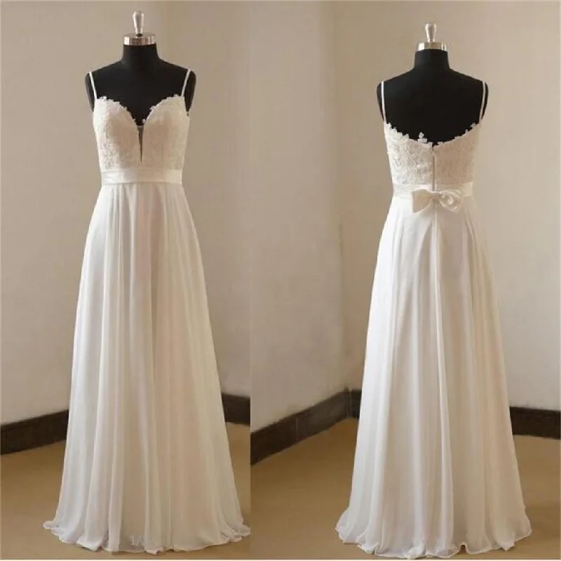 Exclusive Deals Online Spaghetti Straps Simple Sweetheart  Sleeveless Cheap Beach Wedding Dresses, WD0024 Vintage Charm