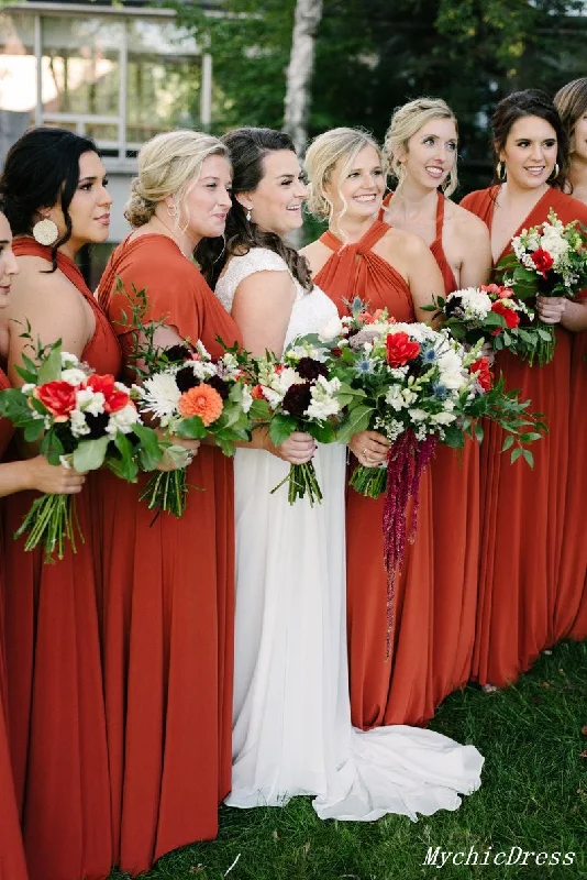 Affordable Trendy Fashion Long Chiffon Burnt Orange Infinity Bridesmaid Dresses Convertible Dress Effortless Sophistication