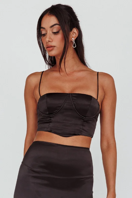 The Good Stuff Zeina Satin Crop Top Black Graceful Movement