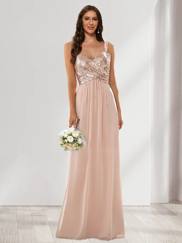 Special Offer A-Line/Princess V-Neck Sleeveless Sequins Bridesmaid Dresses Elegant Contour