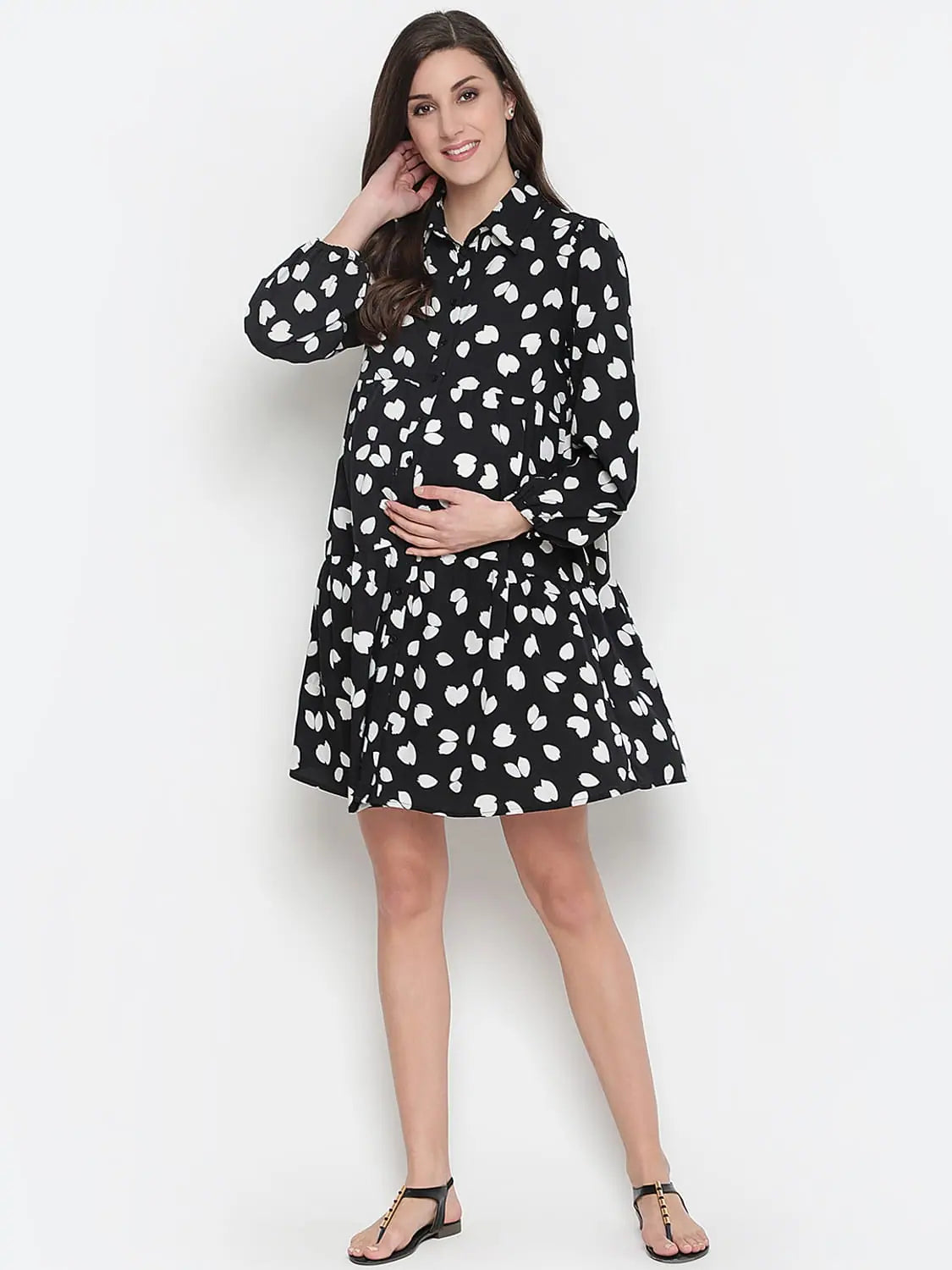 End-Of-Season Clearance Oxolloxo Father Print Blackicious Stunning Maternity Dress Effortless Grace