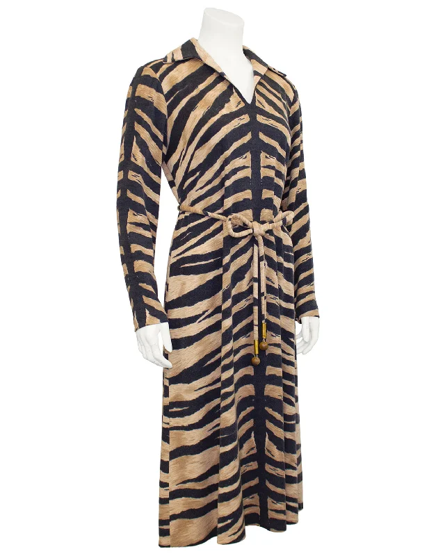 Smart Casual Deals Beige and Black La Mendola Tiger Stripe Shirt Dress Vintage Elegance