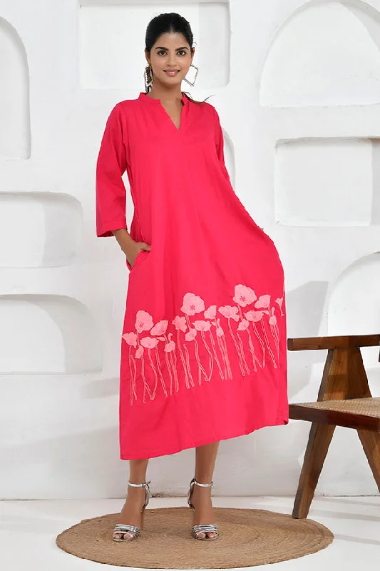 Luxury Fashion Discounts Poppy Embroidery Shirt Dress in Fuchsia Pink Dreamy Aesthetic