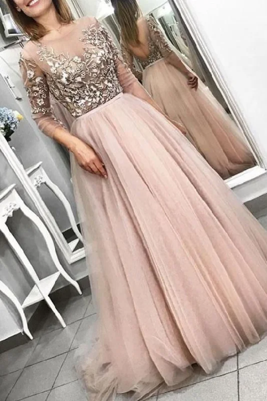 Flirty Fashion Discounts Long Sleeve Prom Dresses Embroidery Aline Long Beautiful Open Back Prom Dress   cg12933 Flowing Silhouette