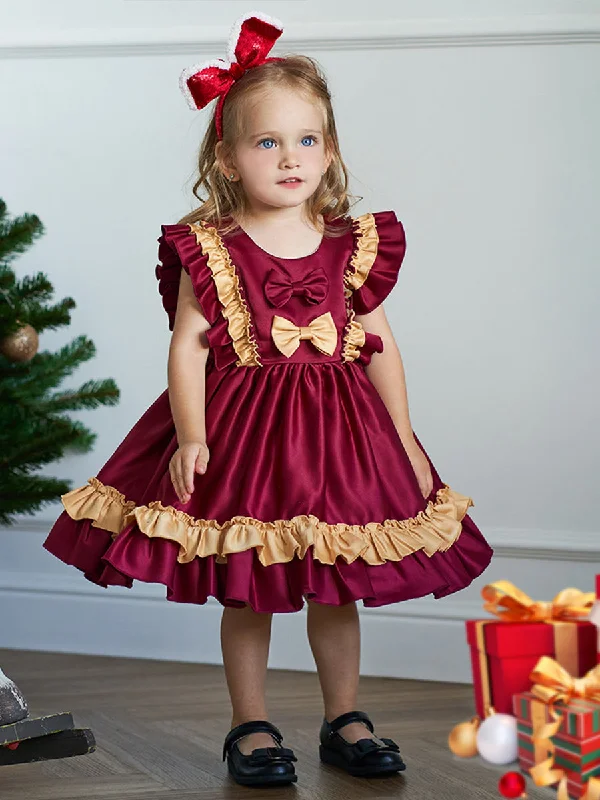 Relaxed Style Deals Tiered Ball Gown Scoop Sleeveless Ruched Satin Christmas Dresses for Girls Artful Design