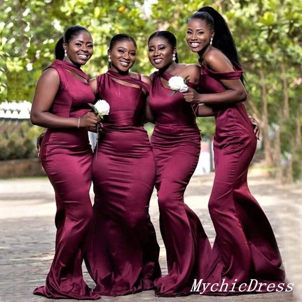 Contemporary Casual Deals African Burgundy Bridesmaid Dresses One Shoulder Mermaid Long Party Dress Bohemian Vibe