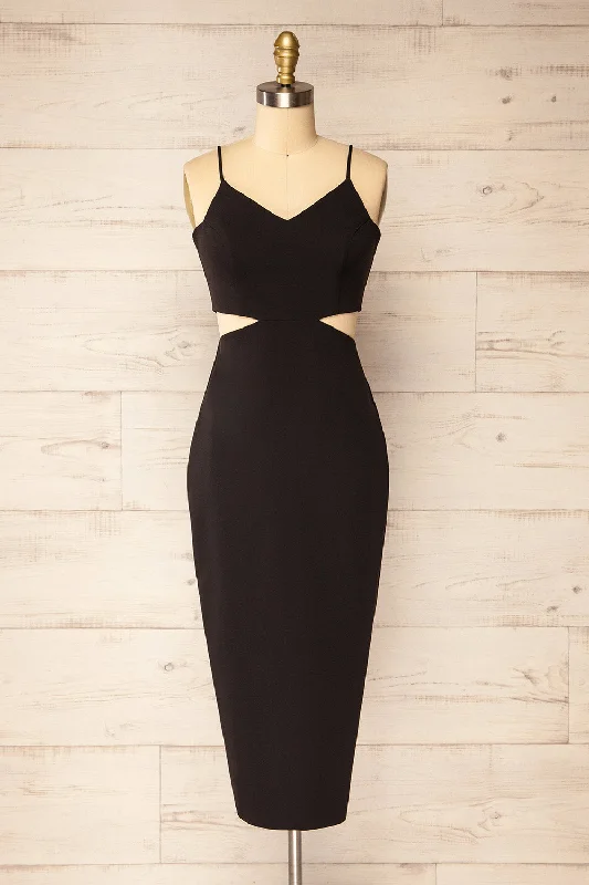 Trendy Looks On Sale Komia Black | Fitted Midi Dress w/ Cut-Outs Coastal Beach - Inspired Style