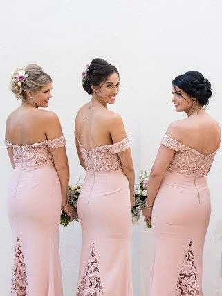 Discover Promotions Elegant Off Shoulder Mermaid Blush Pink Long Bridesmaid Dress Nordic Minimalist Home Look