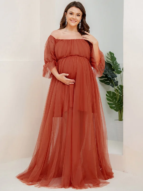 Season Offer Plus Size A Line Short Puff Sleeves Wholesale Maternity Dresses Feminine Charm