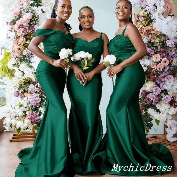 Vintage-Modern Style Offers Roycebridal Cheap Emerald Green Bridesmaid Dresses Mermaid Long Off the Shoulder Feminine Allure