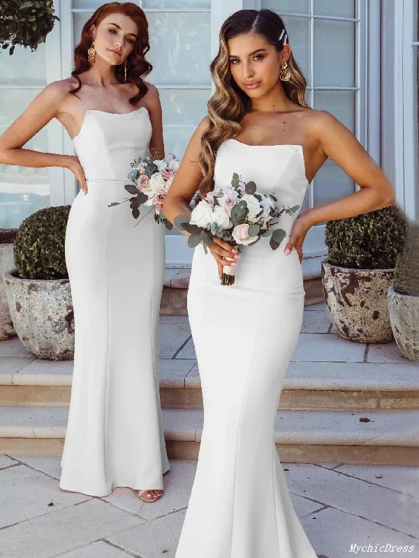 Easy Elegance Sales Long Ivory Wedding Guest Dresses UK Mermaid Strapless Bridesmaid Dress Weekend Special