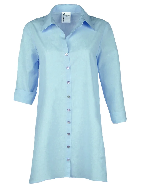 Chic & Modern Sales Trapeze Light Teal Oxford Shirt Dress Parisian Effortless Chic Style