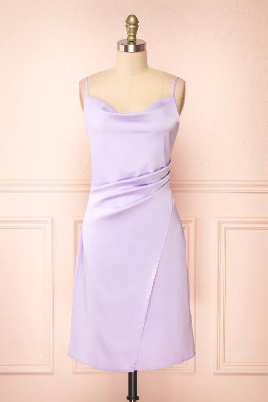 Vintage-Inspired Style Offers Zaina Lilac | Cowl Neck Satin Slip Dress Great Deals on Ethnic Cultural Wear