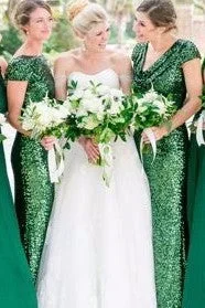 Sustainable Fashion Extravaganza Cheap Green Sequin Bridesmaid Dresses Long Emerald Wedding Guests Dress Draped Sophisticated Cut