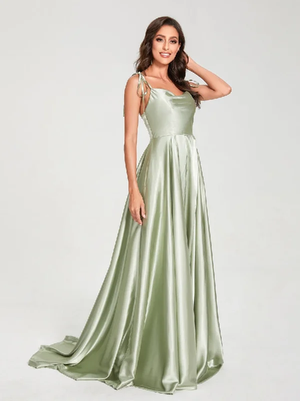 Stylish Deals A-Line Spaghetti Straps Sleeveless Long Silk Like Satin Bridesmaid Dresses Effortless Grace