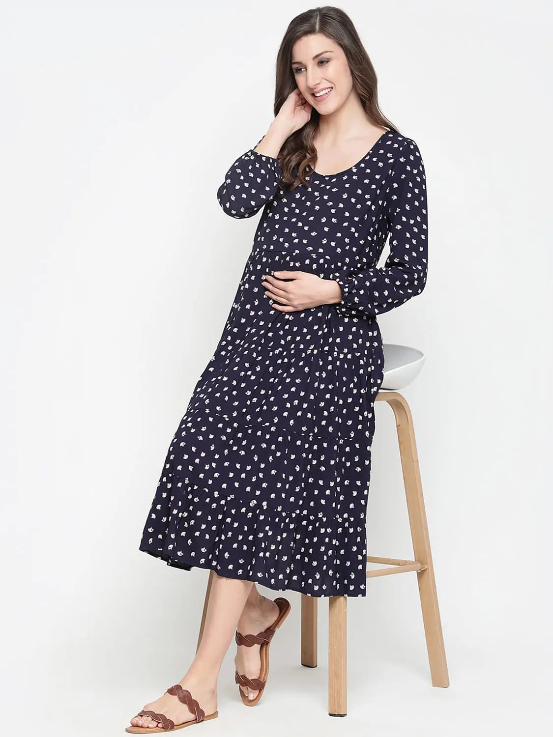 Break Fashion Norms Oxolloxo Fancy Blue Polka Print Easy Maternity Dress Great Deals on Ethnic Cultural Wear