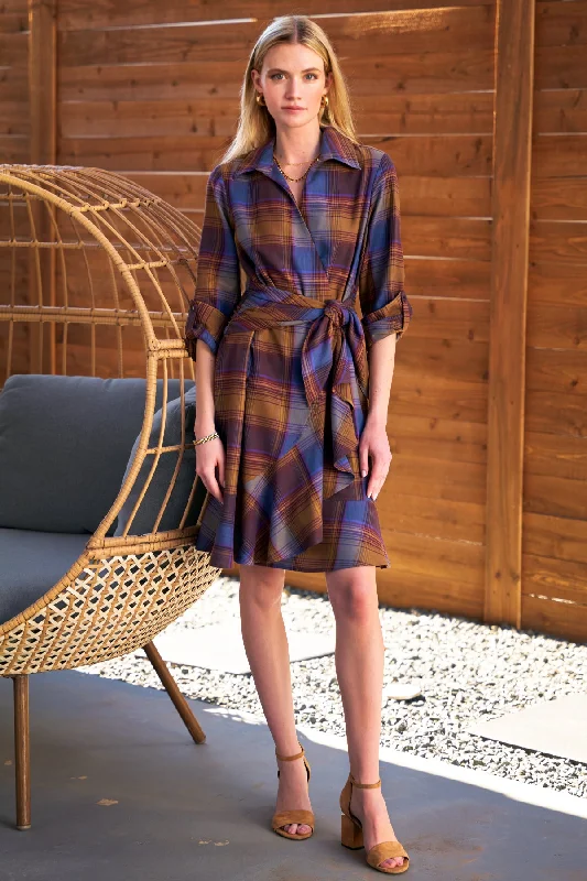 Timeless Elegance Sale Farrah Tie Front Shirt Dress Brushed Plaid Romantic Date - Night Ensemble